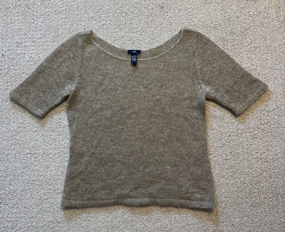 Gap Womens Sz M Brown Mohair Blend Short Sleeve Pullover Sweater Quiet Luxury
